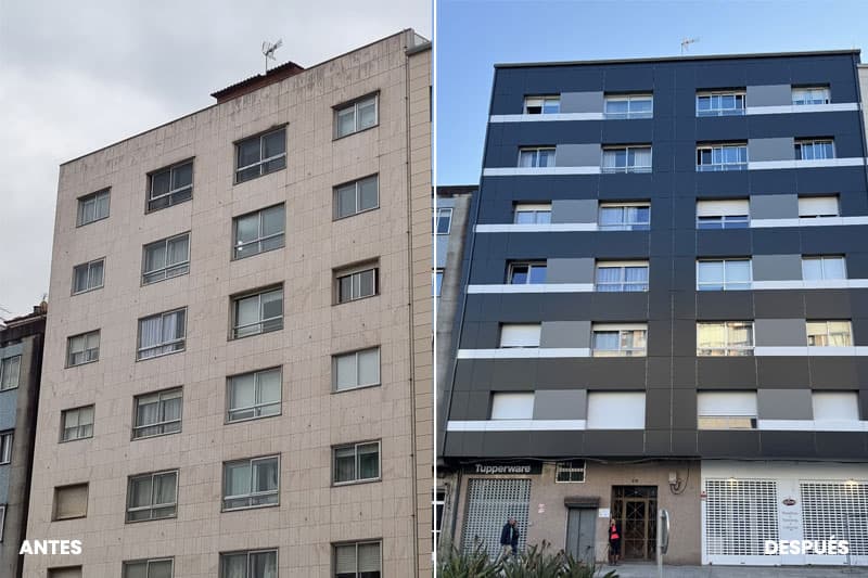 Fotos del antes y después en fachadas transventiladas