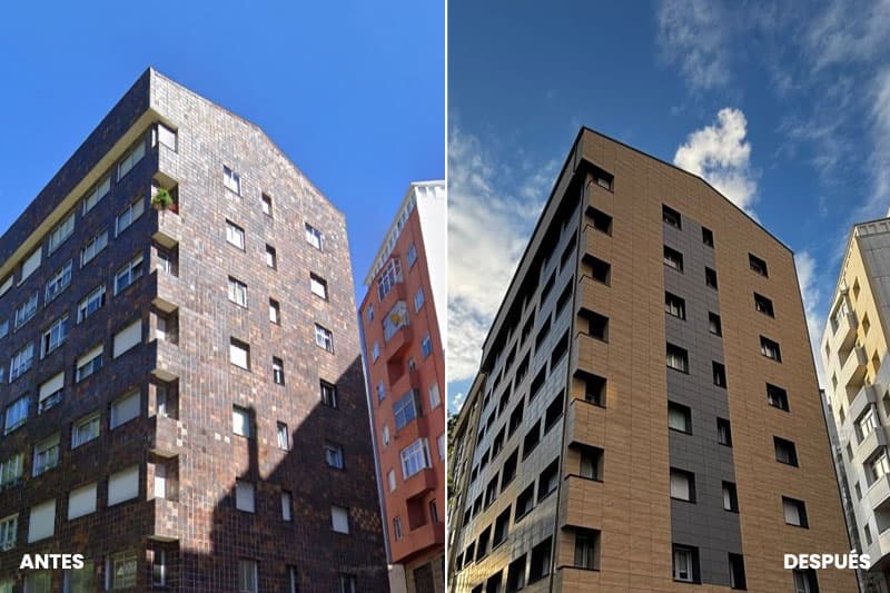 Fotos del antes y después en fachadas transventiladas