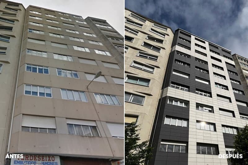 Fotos del antes y después en fachadas transventiladas