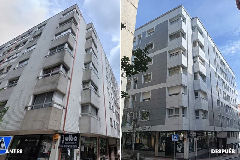 Fotos del antes y después en fachadas transventiladas