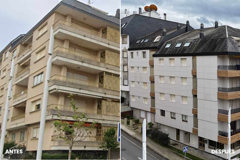 Fotos del antes y después en fachadas transventiladas