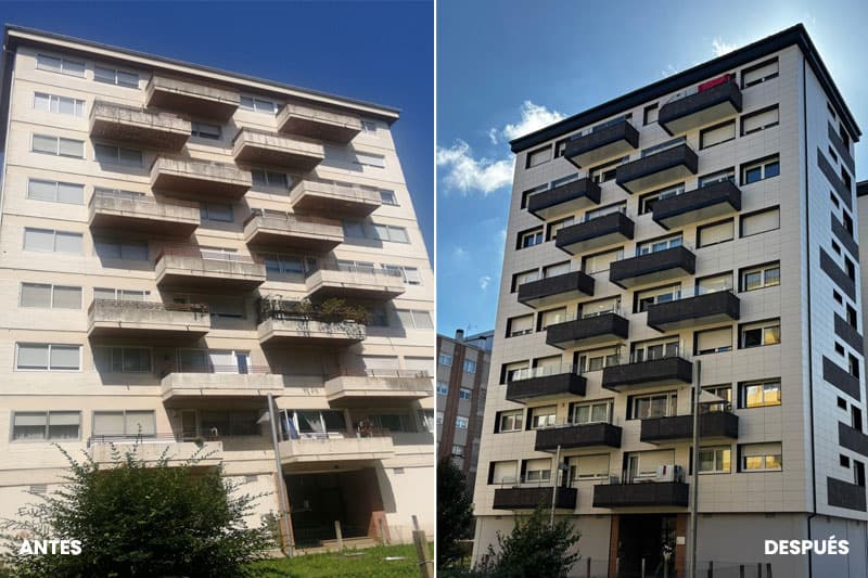 Fotos del antes y después en fachadas transventiladas
