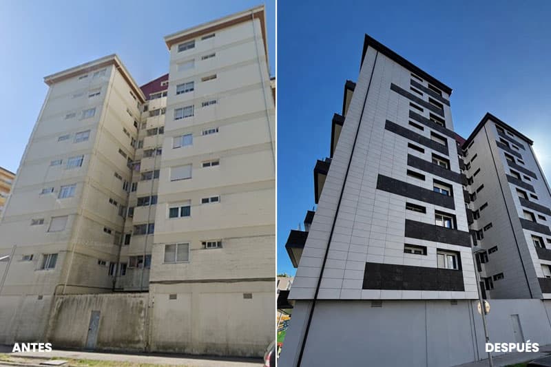 Fotos del antes y después en fachadas traseras y medianeras